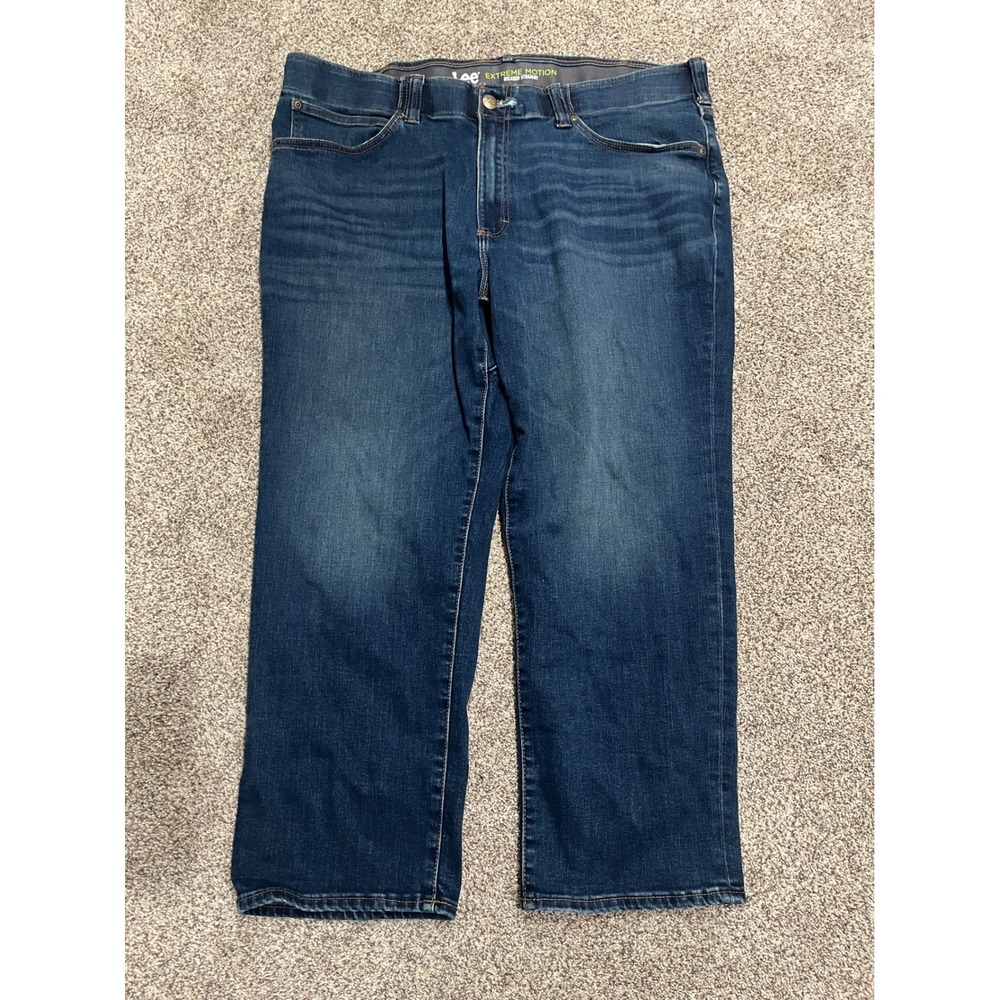 Lee Extreme‎ Motion Relaxed Straight Jeans Mens 44x29 Dark Wash Blue Denim